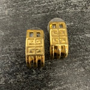 Vintage signed Givenchy GG Logo Earrings Brushed Gold Hoops Vintage